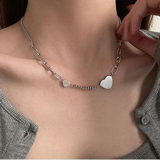 Heart Pendant Alloy Choker 1 Pc - Heart Pendant Alloy Choker - Silver - One Size