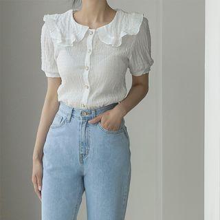 Ruffle-collar Crinkled Blouse