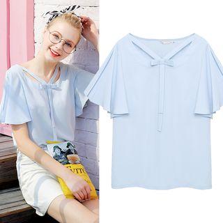 Bell-sleeve Tie-neck Top