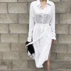 Slit-side Long Shirtdress With Sash
