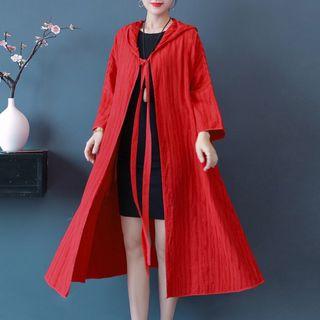 Embroidered Hooded Poncho Red - One Size
