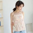 Spaghetti Strap Embroidered Top Almond - One Size