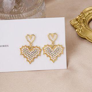 Rhinestone Faux Pearl Heart Dangle Earring E3216 - As Shown In Figure - One Size