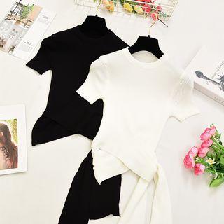 Irregular Hem Short-sleeve Knit Top