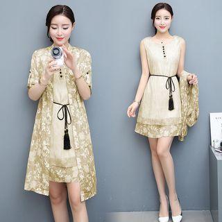 Set: Floral Long Top + Chiffon Dress