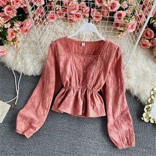 Square-neck Puff Sleeve Cropped Blouse