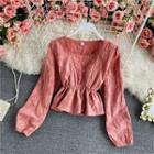 Square-neck Puff Sleeve Cropped Blouse