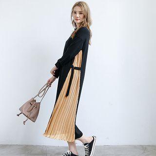 Pleated Panel Midi A-line Dress
