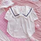 Short-sleeve Sailor Collar Blouse White - One Size