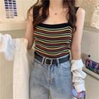 Wide Strap Striped Ribbed Knit Top
