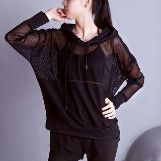 Hooded Mesh Panel Long-sleeve Sports Top