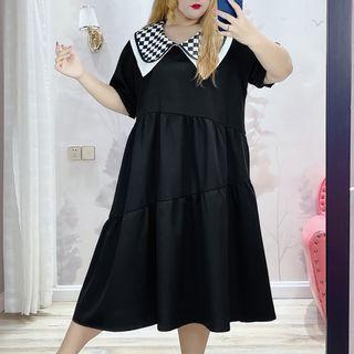 Plus Size Short-sleeve Collar Midi Smock Dress