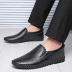 Genuine Leather Perforated Lettering Loafers