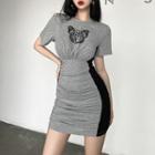 Short-sleeve Graphic Print Mini Bodycon Dress