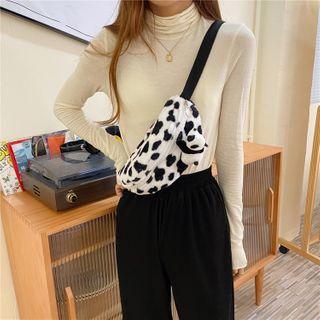 Milk Cow Print Fleece Sling Bag