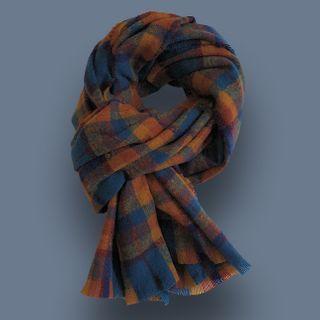 Plaid Scarf Plaid - Blue & Tangerine - One Size