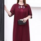 Mock Two-piece Elbow-sleeve Floral Chiffon Midi Dress