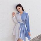 Asymmetric-hem Color-block Shirtdress