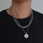 Set: Chunky Chain Necklace + Coin Pendant Necklace Silver - One Size