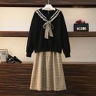 Ruffle Trim Sweatshirt / Pleated Skirt / Set