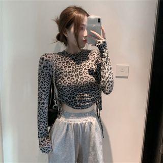Leopard Pattern Drawstring Top