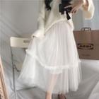 Midi A-line Mesh Skirt Mesh Skirt - White - One Size