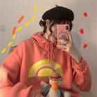 Rainbow Print Hoodie As Shown In Figure - One Size
