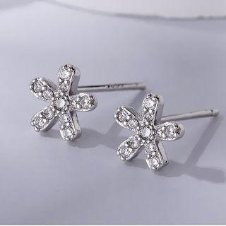 Rhinestone Earring 1 Pair - Stud Earring - 925 Silver - Silver - One Size