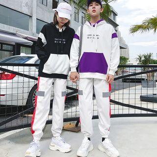 Couple Matching Color Block Drawstring Hoodie / Sweatpants