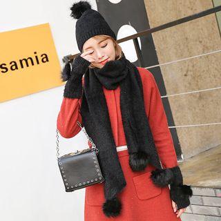 Set: Furry Scarf + Gloves + Beanie