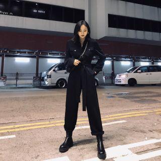 Collared Long-sleeve Cropped Jumpsuit