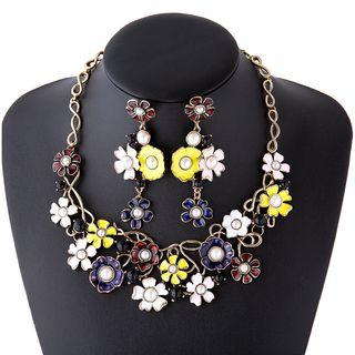 Beaded Flower Necklace Set