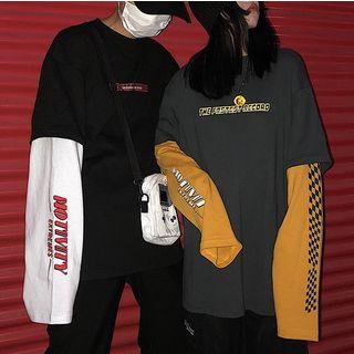 Couple Matching Lettering Mock Two-piece Pullover
