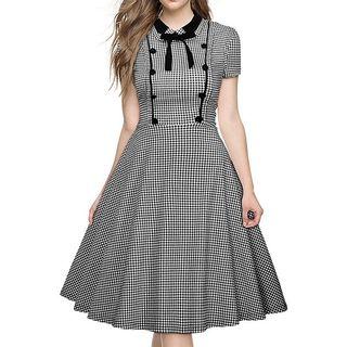 Plaid Double Breasted Short Sleeve Dress