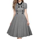 Plaid Double Breasted Short Sleeve Dress