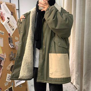 Fleece-lined Color-block Drawstring Jacket