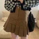 High Waist Pleated Denim Mini A-line Skirt