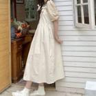 Floral Print Elbow Sleeve Blouse / Lace-trim Sleeveless Dress