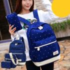 Set Of 3: Dotted Canvas Backpack + Crossbody Bag + Zip Pouch