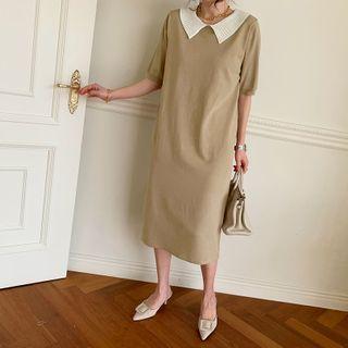 Contrast-collar Boxy Knit Dress