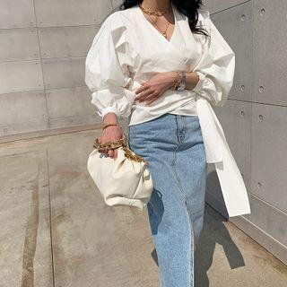 Balloon-sleeve Wrap Blouse Ivory - One Size