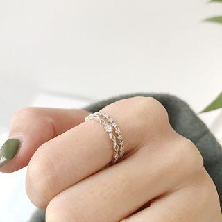 925 Sterling Silver Rhinestone Layered Open Ring K386 - Silver - One Size