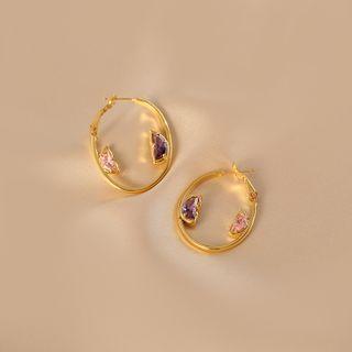 Zircon Hoop Earring 1 Pair - Gold - One Size