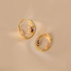 Zircon Hoop Earring 1 Pair - Gold - One Size