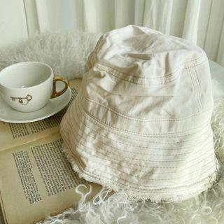 Fringe Cotton Bucket Hat Ivory - One Size