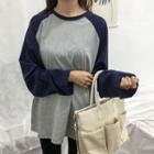 Long-sleeve Raglan T-shirt Navy Blue - One Size