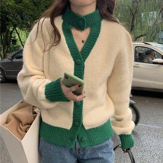 Contrast Trim Cutout Cardigan