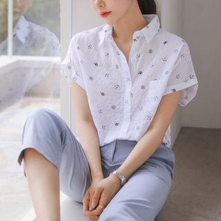 Cap-sleeve Pocket-front Pattern Shirt
