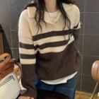 Polo-neck Two-tone Striped Sweater