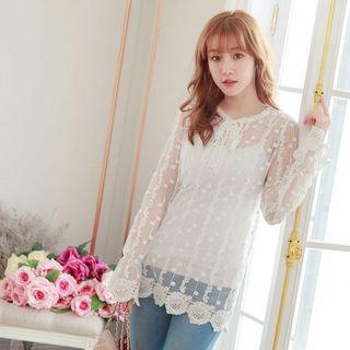 Dotted Lace Long-sleeve Top